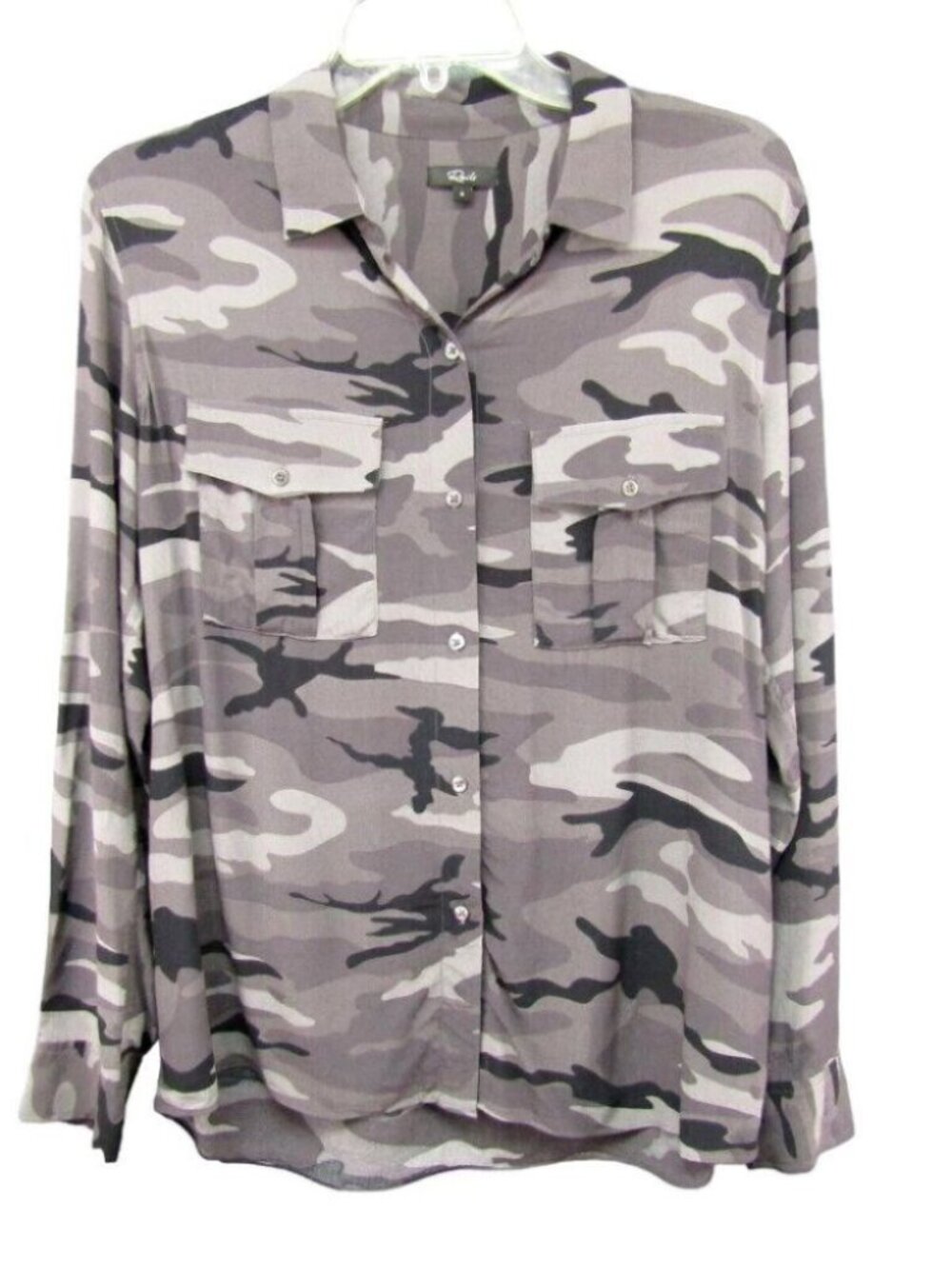 Rails Rhett Charcoal Gray Camo Button Up Top Womens Size S Pockets Rayon Viscose
